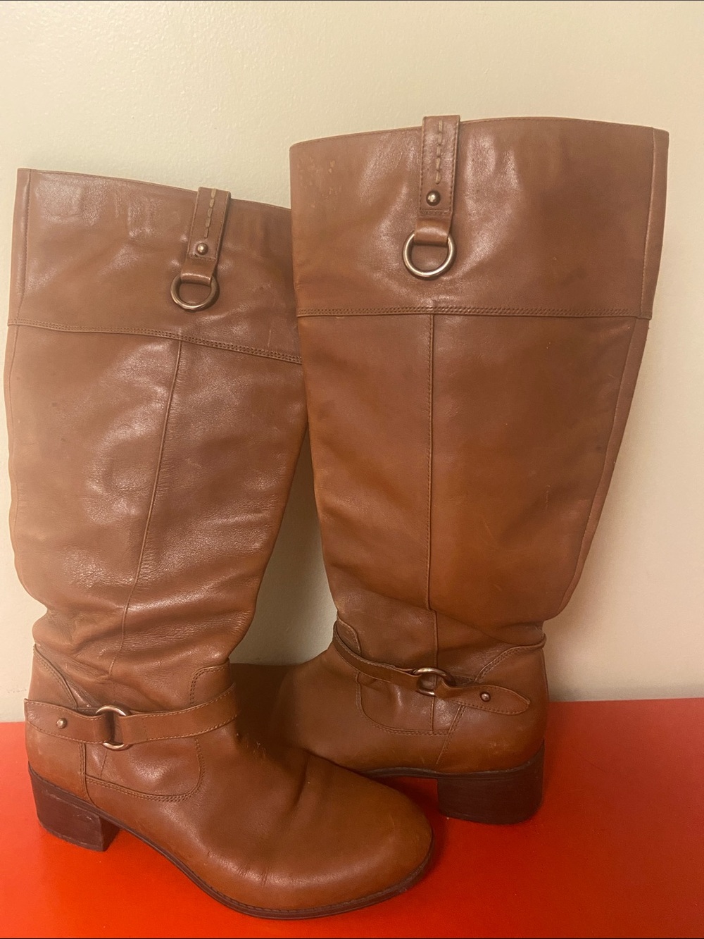 Bandolino Tall Cognac Leather Over-The-Knee Boots wide Calf